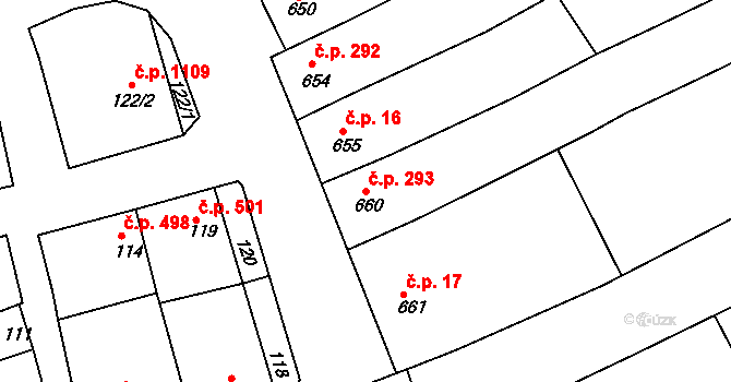 Nivnice 293 na parcele st. 660 v KÚ Nivnice, Katastrální mapa