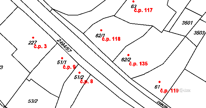 Mouřínov 118 na parcele st. 62/1 v KÚ Mouřínov, Katastrální mapa