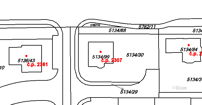 Pod Bezručovým vrchem 2307, Krnov na parcele st. 5134/99 v KÚ Krnov-Horní Předměstí, Katastrální mapa