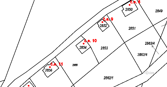 Nový Malín 10 na parcele st. 2854 v KÚ Nový Malín, Katastrální mapa