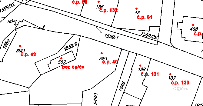 Opařany 40 na parcele st. 79/1 v KÚ Opařany, Katastrální mapa