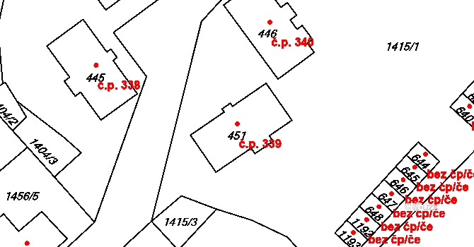 Holýšov 339 na parcele st. 451 v KÚ Holýšov, Katastrální mapa