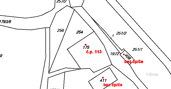 Lobendava 113 na parcele st. 175 v KÚ Lobendava, Katastrální mapa