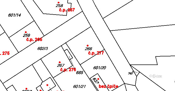 Běloves 277, Náchod na parcele st. 266 v KÚ Běloves, Katastrální mapa