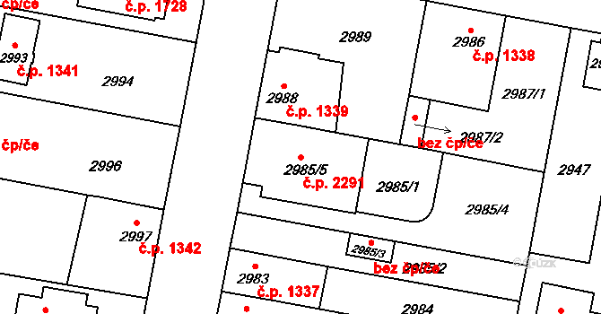 České Budějovice 7 2291, České Budějovice na parcele st. 2985/5 v KÚ České Budějovice 7, Katastrální mapa