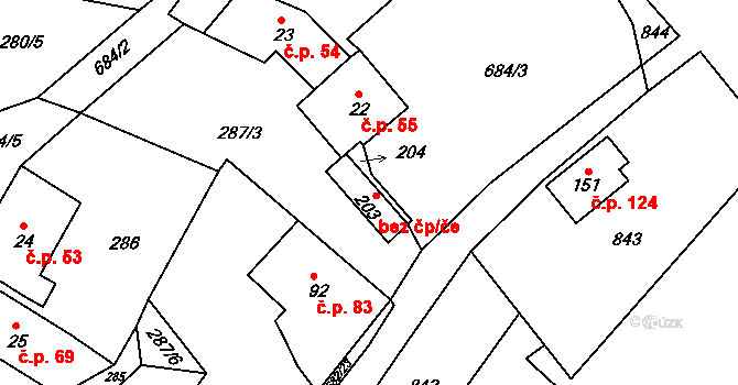 Horní Stropnice 82282293 na parcele st. 204 v KÚ Hojná Voda, Katastrální mapa