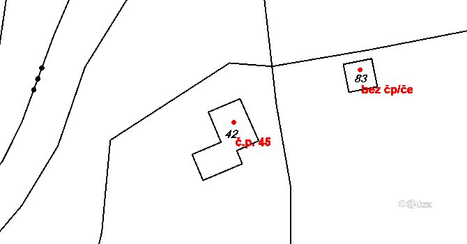 Vadčice 45, Dehtáře na parcele st. 42 v KÚ Vadčice, Katastrální mapa