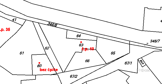 Malečov 10 na parcele st. 63 v KÚ Malečov, Katastrální mapa