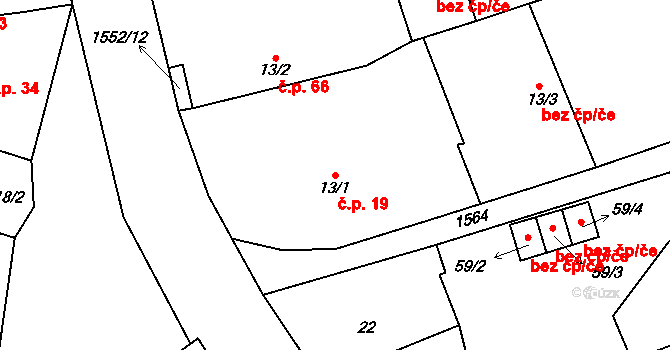 Frýdnava 19, Habry na parcele st. 13/1 v KÚ Frýdnava, Katastrální mapa