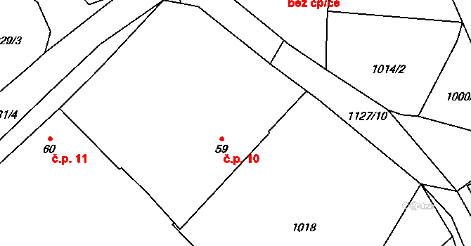 Chalupy 10, Zemětice na parcele st. 59 v KÚ Zemětice, Katastrální mapa