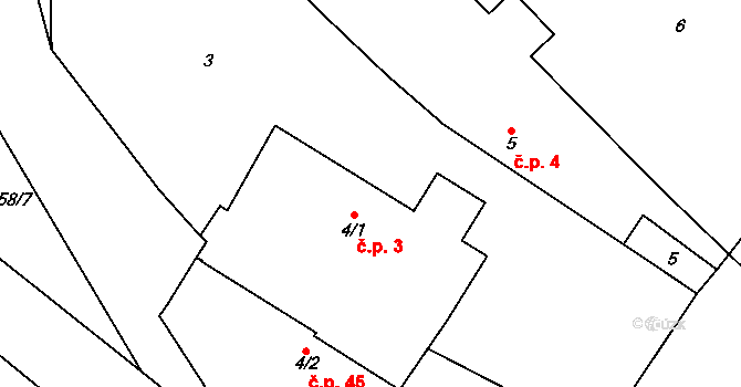Leškovice 3 na parcele st. 4/1 v KÚ Leškovice, Katastrální mapa