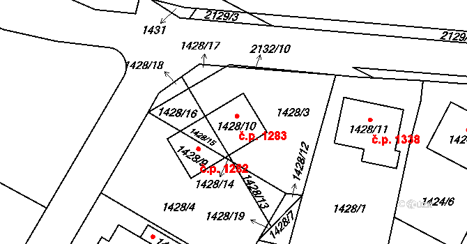 Chotěboř 1283 na parcele st. 1428/10 v KÚ Chotěboř, Katastrální mapa