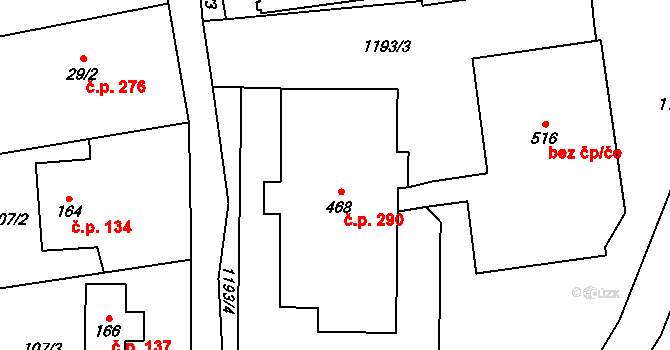 Prostřední Lánov 290, Lánov na parcele st. 468 v KÚ Prostřední Lánov, Katastrální mapa