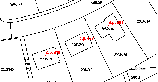 Strkov 477, Planá nad Lužnicí na parcele st. 2053/241 v KÚ Planá nad Lužnicí, Katastrální mapa