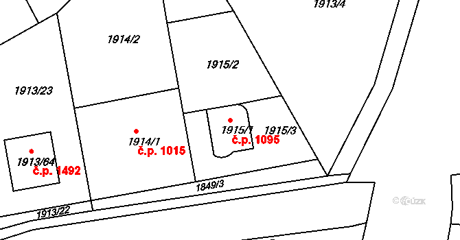 Holešov 1095 na parcele st. 1915/1 v KÚ Holešov, Katastrální mapa