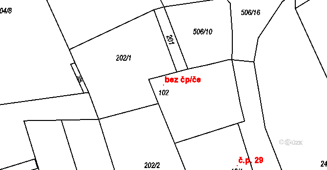 Bousín 105195294 na parcele st. 102 v KÚ Bousín, Katastrální mapa