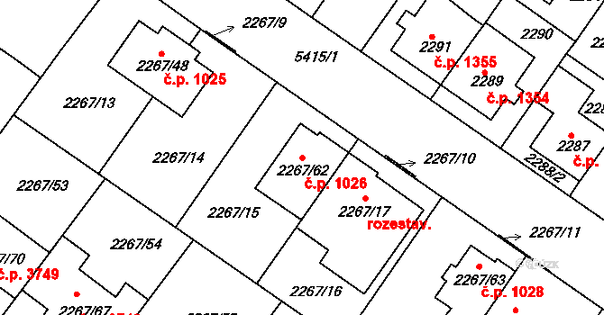 Znojmo 1026 na parcele st. 2267/62 v KÚ Znojmo-město, Katastrální mapa