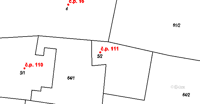 Výkleky 111 na parcele st. 5/2 v KÚ Výkleky, Katastrální mapa