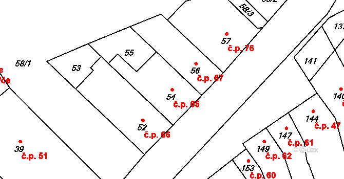 Přerov IV-Kozlovice 65, Přerov na parcele st. 54 v KÚ Kozlovice u Přerova, Katastrální mapa