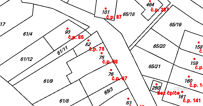 Přerov XI-Vinary 68, Přerov na parcele st. 75 v KÚ Vinary u Přerova, Katastrální mapa