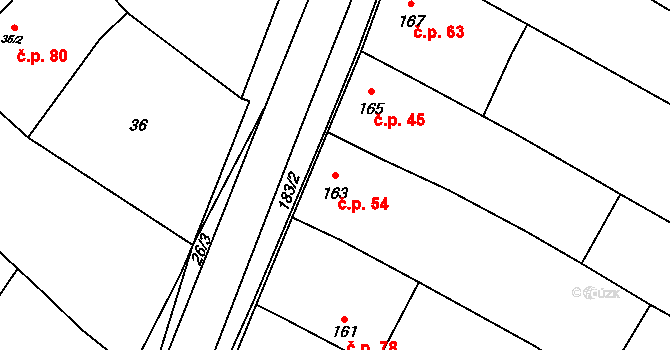 Kojetín II-Popůvky 54, Kojetín na parcele st. 163 v KÚ Popůvky u Kojetína, Katastrální mapa