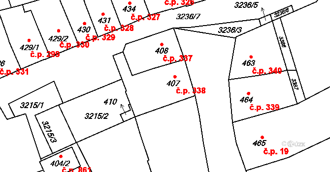 Tovačov I-Město 338, Tovačov na parcele st. 407 v KÚ Tovačov, Katastrální mapa