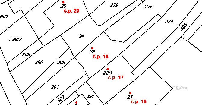 Rápošov 18, Zbraslavice na parcele st. 23 v KÚ Rápošov, Katastrální mapa