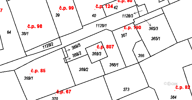 Štěnovice 807 na parcele st. 368/3 v KÚ Štěnovice, Katastrální mapa
