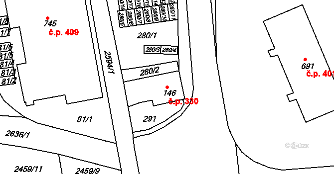 Pernink 330 na parcele st. 146 v KÚ Pernink, Katastrální mapa