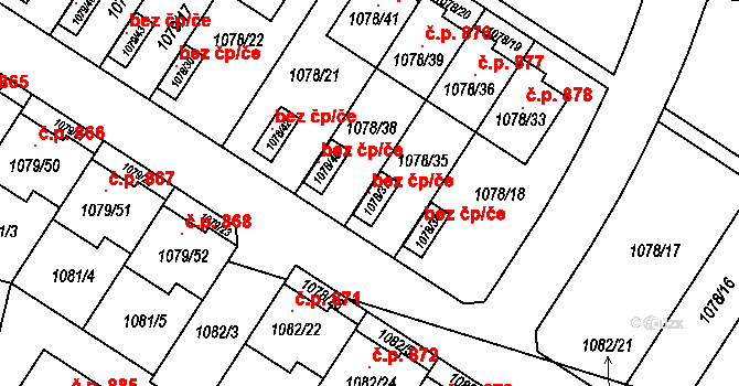 Plzeň 120394294 na parcele st. 1078/37 v KÚ Újezd, Katastrální mapa