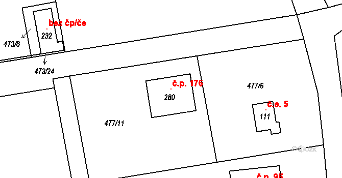 Křenovice 176, Dubné na parcele st. 280 v KÚ Křenovice u Dubného, Katastrální mapa