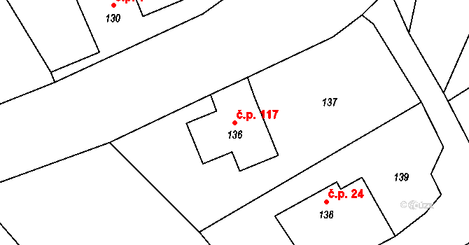 Heřmanice 117, Žandov na parcele st. 136 v KÚ Heřmanice u Žandova, Katastrální mapa