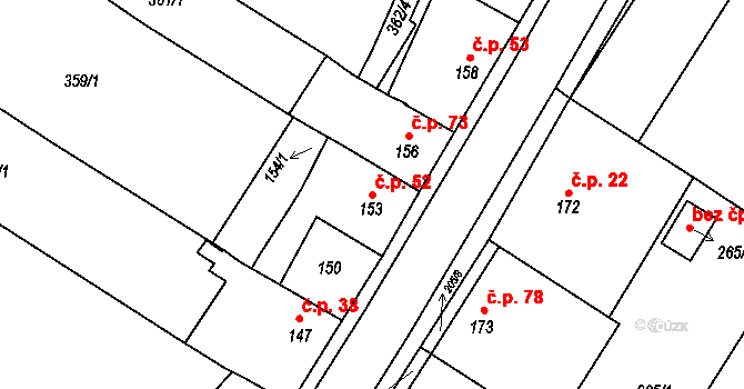 Kelčany 52 na parcele st. 153 v KÚ Kelčany, Katastrální mapa