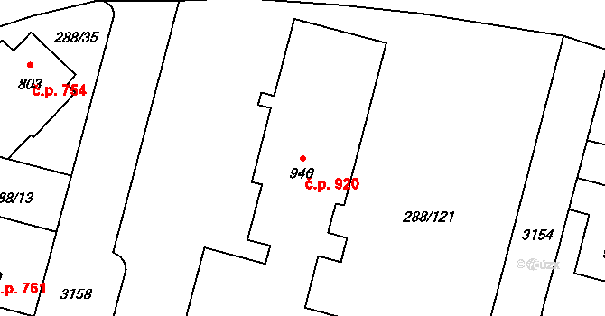 Kyjov 920 na parcele st. 946 v KÚ Kyjov, Katastrální mapa