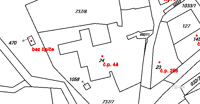 Otvovice 44 na parcele st. 24 v KÚ Otvovice, Katastrální mapa