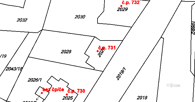 Pod Cvilínem 731, Krnov na parcele st. 2027 v KÚ Opavské Předměstí, Katastrální mapa