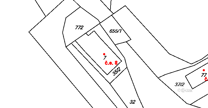 Kořen 8, Olbramov na parcele st. 7 v KÚ Kořen, Katastrální mapa