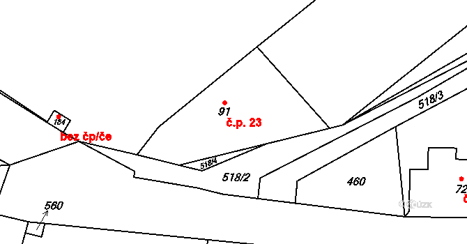 Řehoty 23, Králíky na parcele st. 91 v KÚ Králíky u Nového Bydžova, Katastrální mapa