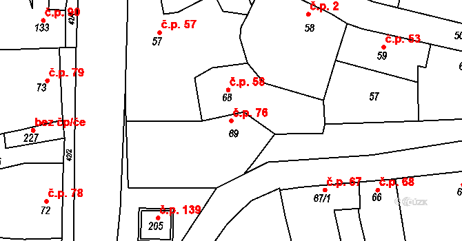 Lechotice 76 na parcele st. 69 v KÚ Lechotice, Katastrální mapa