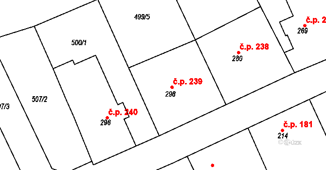 Broumy 239 na parcele st. 298 v KÚ Broumy, Katastrální mapa