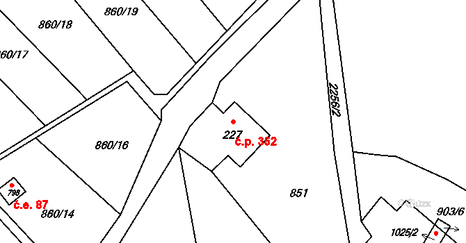 Skalice u České Lípy 352 na parcele st. 227 v KÚ Skalice u České Lípy, Katastrální mapa