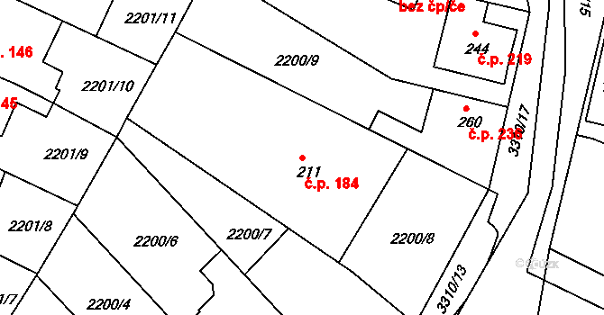 Zliv 184 na parcele st. 211 v KÚ Zliv u Českých Budějovic, Katastrální mapa
