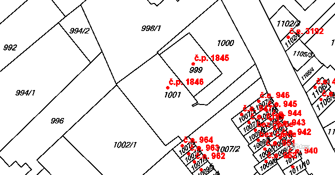 Ústí nad Labem-centrum 1846, Ústí nad Labem na parcele st. 1001 v KÚ Ústí nad Labem, Katastrální mapa