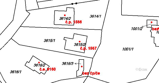 Střekov 1567, Ústí nad Labem na parcele st. 3615/2 v KÚ Střekov, Katastrální mapa