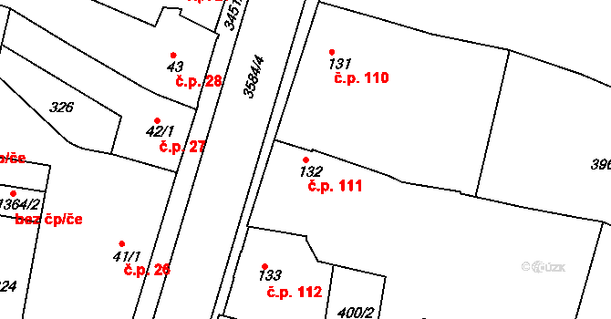Lysá nad Labem 111 na parcele st. 132 v KÚ Lysá nad Labem, Katastrální mapa