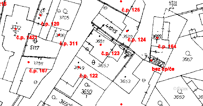 Poděbrady III 123, Poděbrady na parcele st. 3651 v KÚ Poděbrady, Katastrální mapa