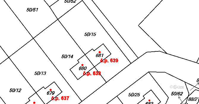 Kovářská 639 na parcele st. 681 v KÚ Kovářská, Katastrální mapa