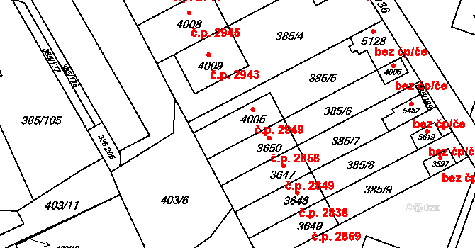 Břeclav 2949 na parcele st. 4005 v KÚ Břeclav, Katastrální mapa