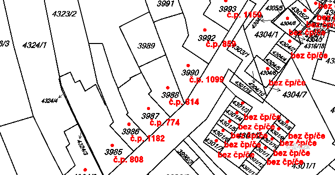 Královo Pole 814, Brno na parcele st. 3988 v KÚ Královo Pole, Katastrální mapa