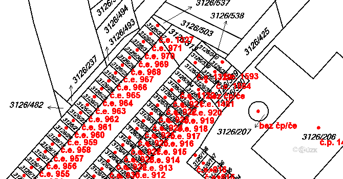 Pelhřimov 921 na parcele st. 3126/33 v KÚ Pelhřimov, Katastrální mapa